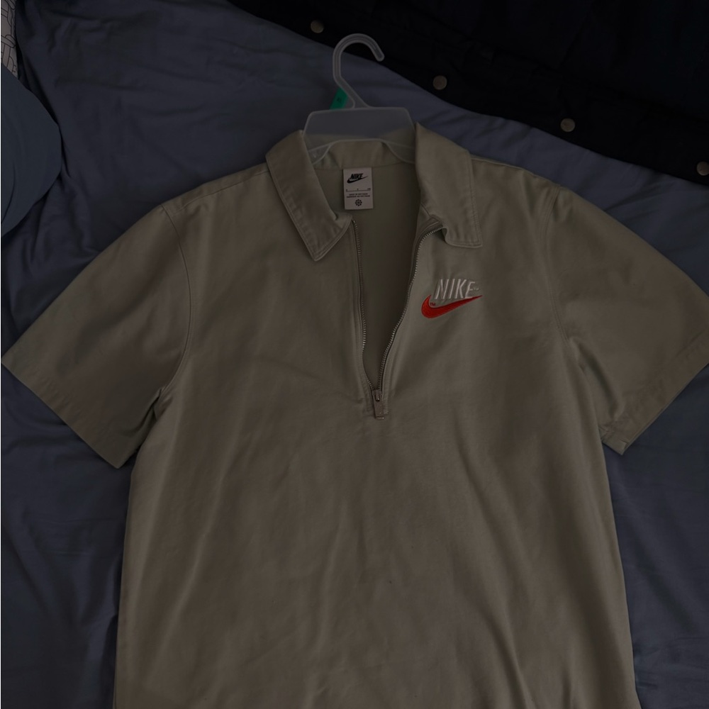 Nike Men's Olive Polo Shirt with Red Logo